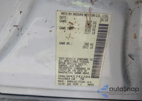 2018 Nissan Altima 2.5 Sr from USA, damaged, VIN 1N4AL3AP4JC241204